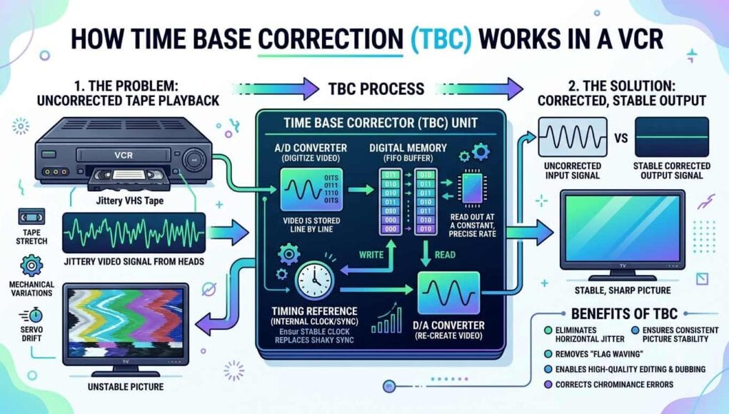 Why a time base corrector matters — the rolling, tearing VHS picture a TBC stabilises