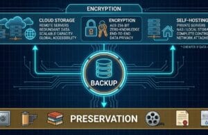 Your off-site backup: the options, and what it really costs Off-site backup options for a family archive: cloud storage, encryption and self-hosting feeding a central backup, above a preservation layer.