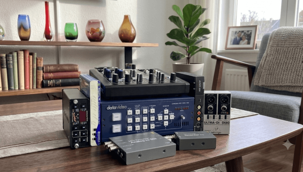 Best analog capture card 2026 — a modern VHS capture chain: S-VHS deck, frame sync, Blackmagic converter and recorder, into a Mac Best analog capture card 2026 — a modern VHS capture chain: S-VHS deck, frame sync, Blackmagic converter and recorder, into a Mac