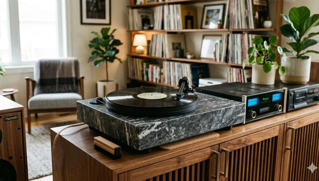 How to digitise vinyl records — a turntable set up to capture an LP to a computer