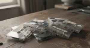 Are Cassette Tapes Worth Anything? Are cassette tapes worth anything — several compact audio cassettes fanned out on a wooden table.