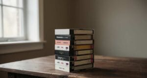 Are Old VHS Tapes Worth Anything? A Straight Answer Are old vhs tapes worth anything — a stack of old VHS cassettes on a wooden table by a window.