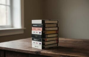 Are Old VHS Tapes Worth Anything? A Straight Answer Are old vhs tapes worth anything — a stack of old VHS cassettes on a wooden table by a window.