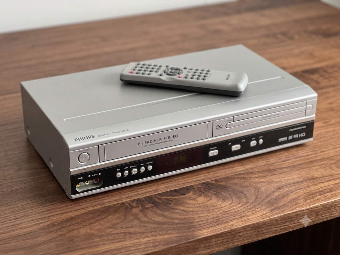 Can you still buy a VCR: a Philips DVD and VHS combo recorder with its remote.
