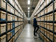 How long does old media last? VHS, cassettes, film, MiniDV and discs How long does old media last — an archivist cataloguing boxed records on the shelves of a climate-controlled archive store.